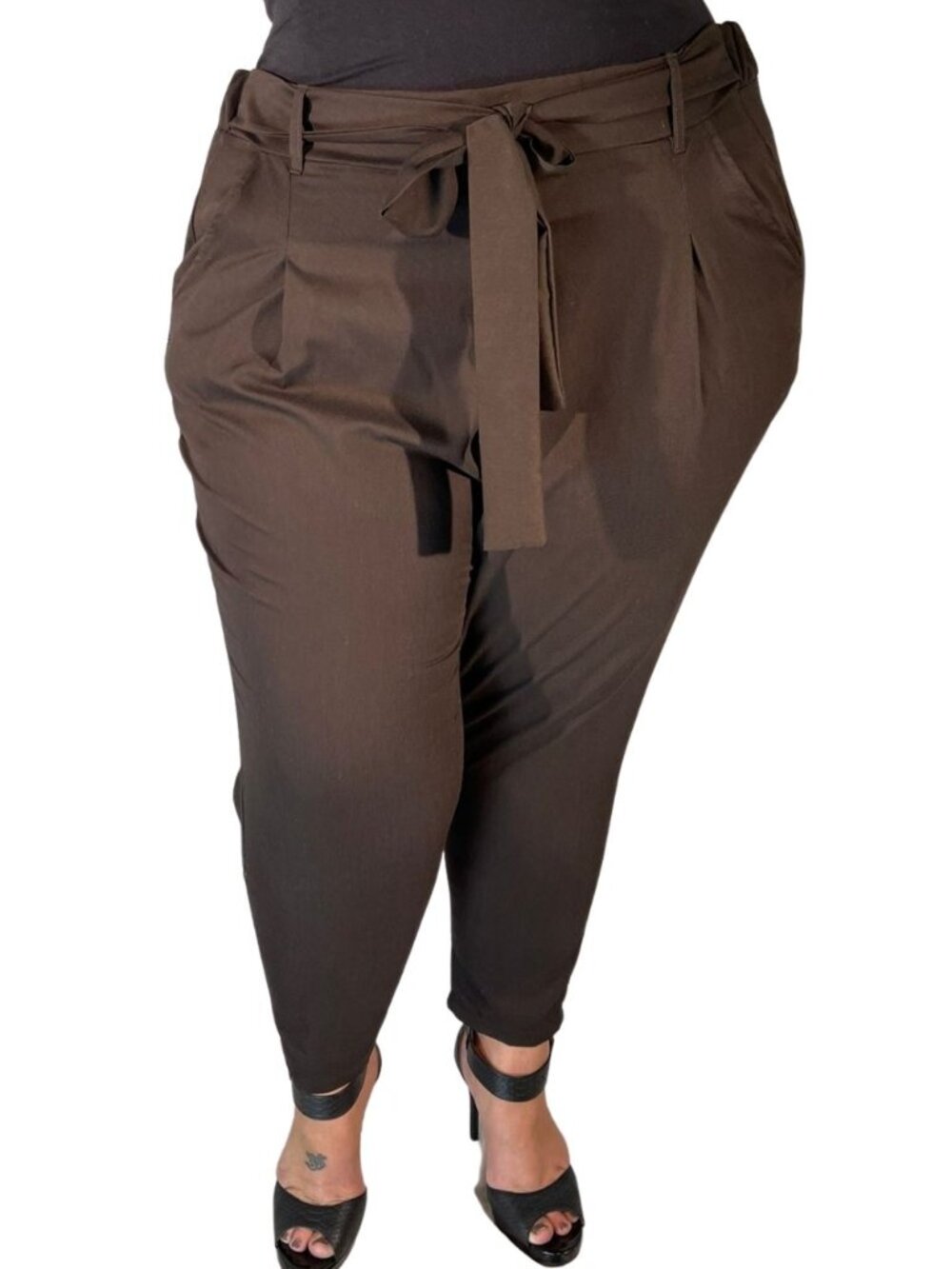 Plus Size Brown Belted Trouser 2X
